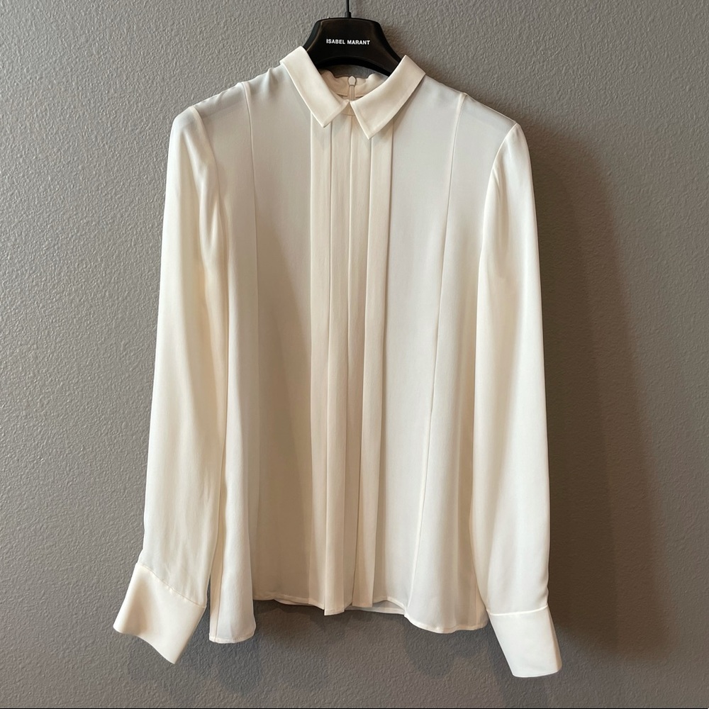 Theory Pleated Silk Crepe de Chine Blouse Size P